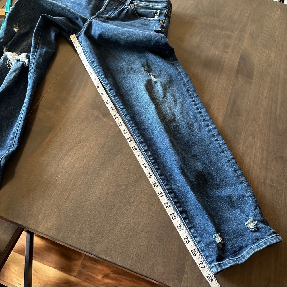 Express Boyfriend Mid Rise  Button Front Distressed Jeans 2 - Picture 9 of 12